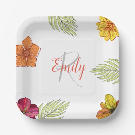 Custom Hawaiian Aloha Floral Papieren Bordje (Voorkant)