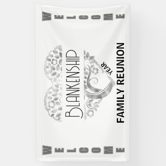 Custom Heart Art Tree Wit Zilver Horizontaal Spandoek (Verticaal)