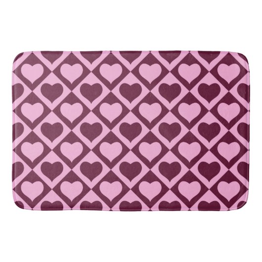 Custom Heart Checkerboard Pattern Bordeaux Pink -  Badmat (Voorkant)