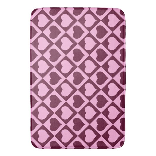 Custom Heart Checkerboard Pattern Bordeaux Pink - Badmat (Voorkant Verticaal)