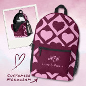Custom Heart Checkerboard Pattern Bordeaux Pink -  Bedrukte Rugzak