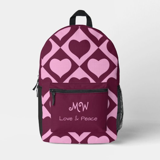 Custom Heart Checkerboard Pattern Bordeaux Pink -  Bedrukte Rugzak (Voorkant)