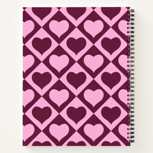 Custom Heart Checkerboard Pattern Bordeaux Pink -  Notitieboek (Achterkant)