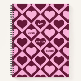 Custom Heart Checkerboard Pattern Bordeaux Pink -  Notitieboek