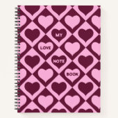 Custom Heart Checkerboard Pattern Bordeaux Pink -  Notitieboek (Voorkant)