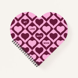 Custom Heart Checkerboard Pattern Bordeaux Pink -  Notitieboek