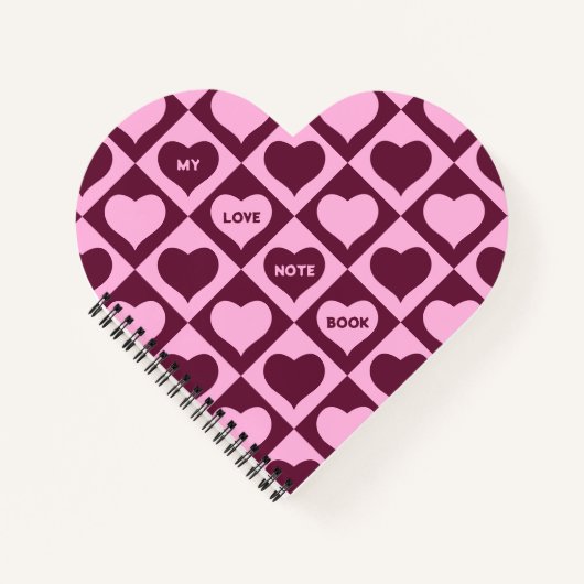 Custom Heart Checkerboard Pattern Bordeaux Pink -  Notitieboek (Voorkant)