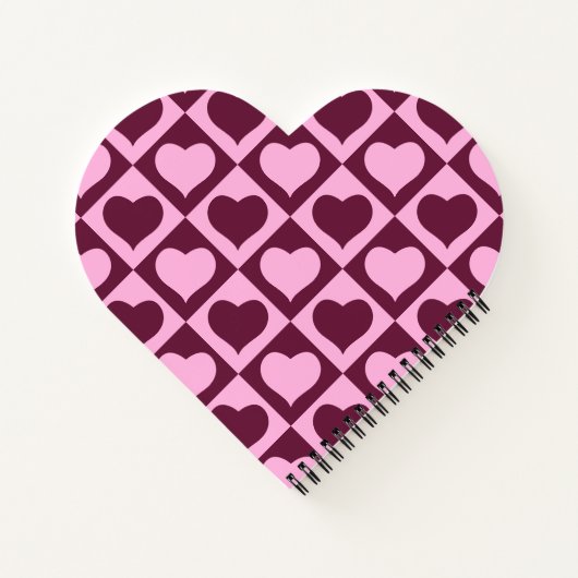Custom Heart Checkerboard Pattern Bordeaux Pink -  Notitieboek (Achterkant)