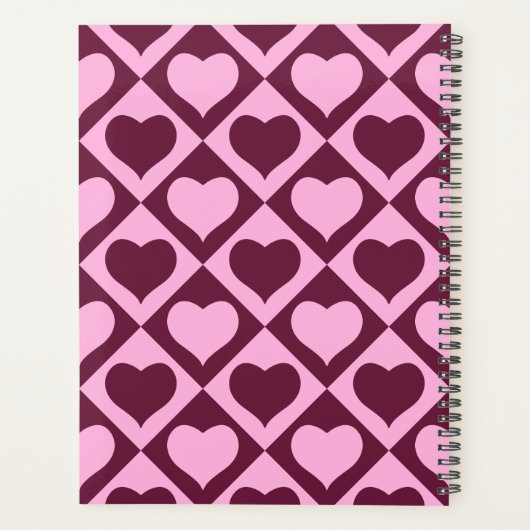 Custom Heart Checkerboard Pattern Bordeaux Pink -  Planner (Achterkant)