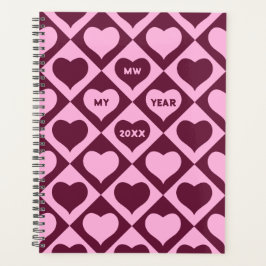 Custom Heart Checkerboard Pattern Bordeaux Pink -  Planner