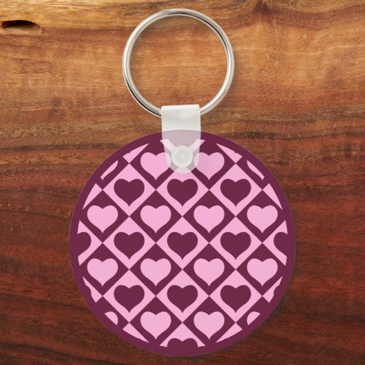 Custom Heart Checkerboard Pattern Bordeaux Pink - Sleutelhanger (Achterkant)