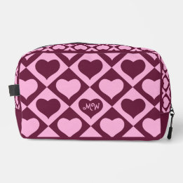 Custom Heart Checkerboard Pattern Bordeaux Pink - Toilettasje