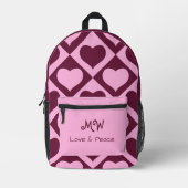 Custom Heart Checkerboard Pattern Pink Bordeaux - Bedrukte Rugzak (Voorkant)