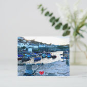 Custom Heart Coverack Harbour Dusk Cornwall Photo Feestdagenkaart (Staand voorkant)