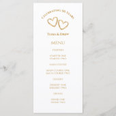 Custom Heart Golden 50th Wedding Anniversary Party Menu (Voorkant)
