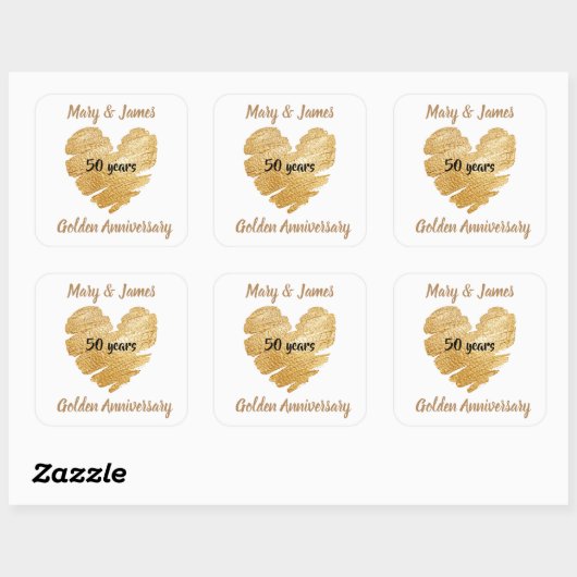 Custom Heart Golden Jubileum Stickers (Vel)