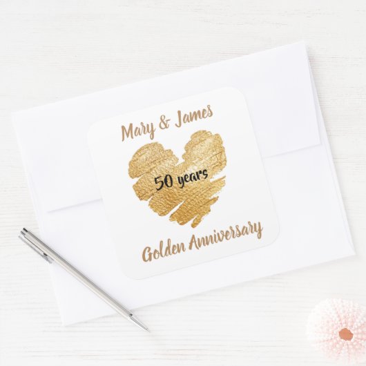 Custom Heart Golden Jubileum Stickers (Envelop)