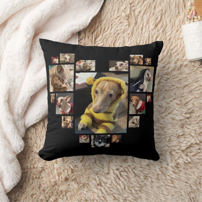Custom Heart Meerdere Foto Collage Honden Zwart Kussen (Deken)