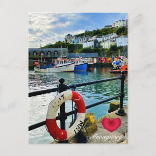 Custom Heart Mevagissey Harbour Lifebuoy Cornwall Feestdagenkaart