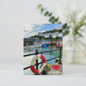 Custom Heart Mevagissey Harbour Lifebuoy Cornwall Feestdagenkaart (Staand voorkant)