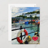 Custom Heart Mevagissey Harbour Lifebuoy Cornwall Feestdagenkaart (Voorkant / Achterkant)