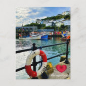 Custom Heart Mevagissey Harbour Lifebuoy Cornwall Feestdagenkaart (Voorkant)