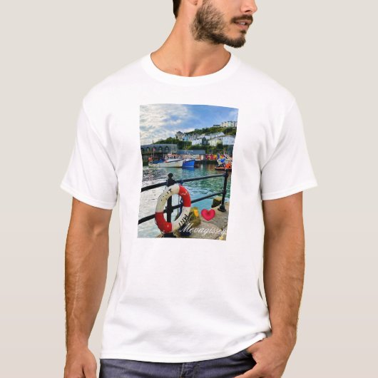Custom Heart Mevagissey Harbour Lifebuoy Cornwall T-shirt (Voorkant)