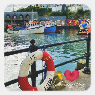 Custom Heart Mevagissey Harbour Lifebuoy Cornwall Vierkante Sticker