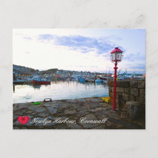 Custom Heart Newlyn Harbour op Dusk Cornwall Foto Feestdagenkaart (Voorkant)