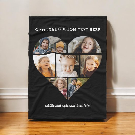 Custom Heart Photo Collage Zwart Instagram Fleece Deken