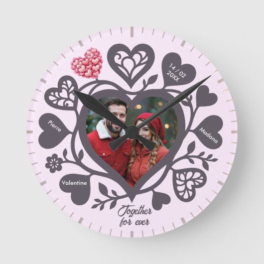 Custom Heart Photo Romantic Wall Clock Ronde Klok (Voorkant)