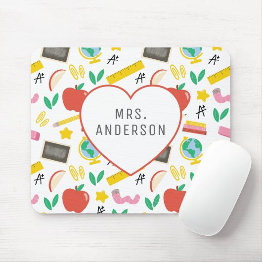 Custom Heart Teacher Appreciation Muismat (Met muis)