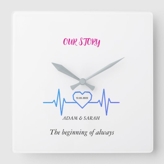 Custom Heartbeat Wall Clock - Personalized Anniver Vierkante Klok (Voorkant)