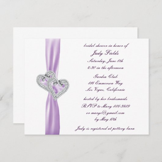 Custom Hearts Lavendel Bridal Shower Uitnodigingen (Voorkant / Achterkant)