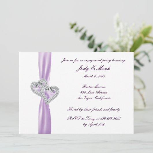 Custom Hearts Lavendel Engagement Party Uitnodigin Kaart (Staand voorkant)