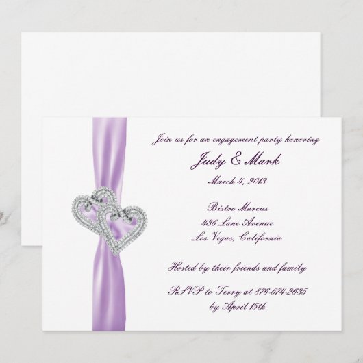 Custom Hearts Lavendel Engagement Party Uitnodigin Kaart (Voorkant / Achterkant)