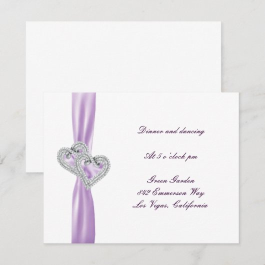 Custom Hearts Lavendel Lint Receptie Kaart (Voorkant / Achterkant)