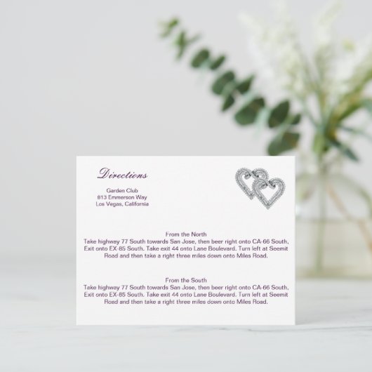 Custom Hearts Lavender Ribbon Direction Kaart (Staand voorkant)