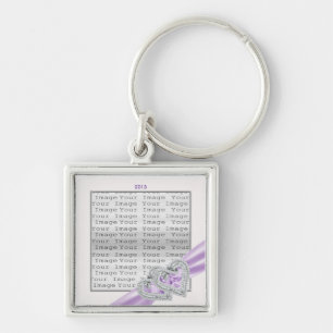 Custom Hearts Lavender Ribbon Sleutelhanger