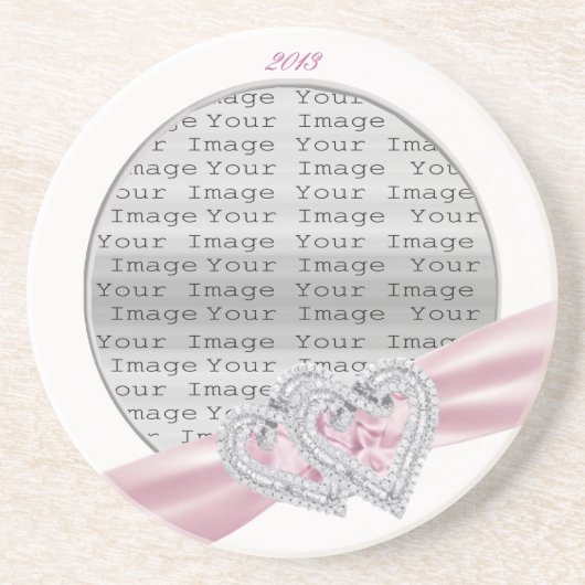 Custom Hearts Pastel Pink Ribbon Onderzetter (Voorkant)