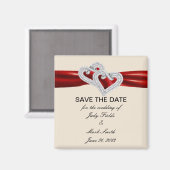 Custom Hearts Red Lint Save The Date Magnet (Voorkant / Achterkant)