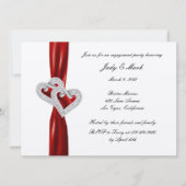 Custom Hearts Red Ribbon Engagement Party Uitnodig Kaart (Voorkant)
