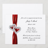 Custom Hearts Red Ribbon Engagement Party Uitnodig Kaart (Voorkant / Achterkant)