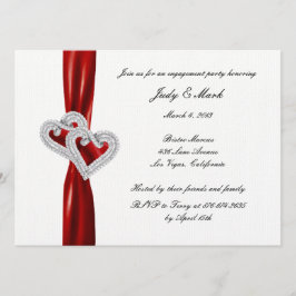 Custom Hearts Red Ribbon Engagement Party Uitnodig Kaart