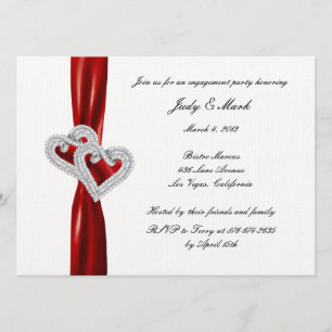 Custom Hearts Red Ribbon Engagement Party Uitnodig Kaart