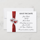 Custom Hearts Red Ribbon Save the Date Kaart (Voorkant)