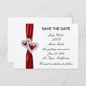 Custom Hearts Red Ribbon Save the Date Kaart (Voorkant / Achterkant)