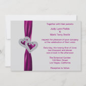 Custom Hearts Sangria Ribbon bruiloft uitnodiging (Voorkant)