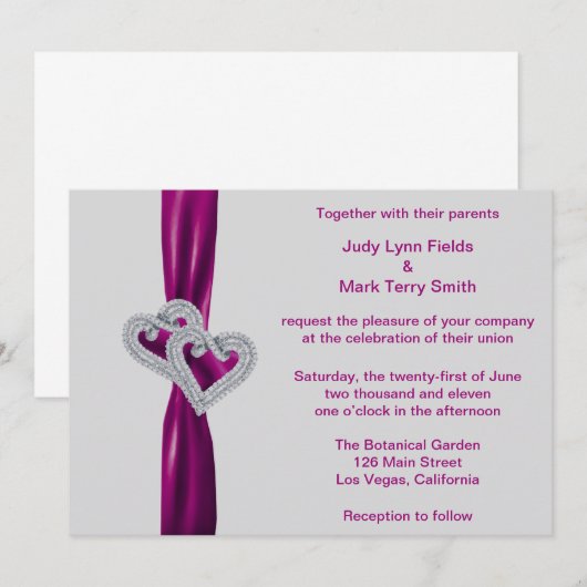 Custom Hearts Sangria Ribbon bruiloft uitnodiging (Voorkant / Achterkant)