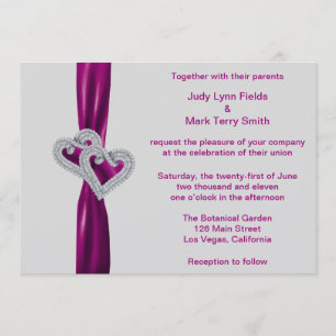 Custom Hearts Sangria Ribbon bruiloft uitnodiging